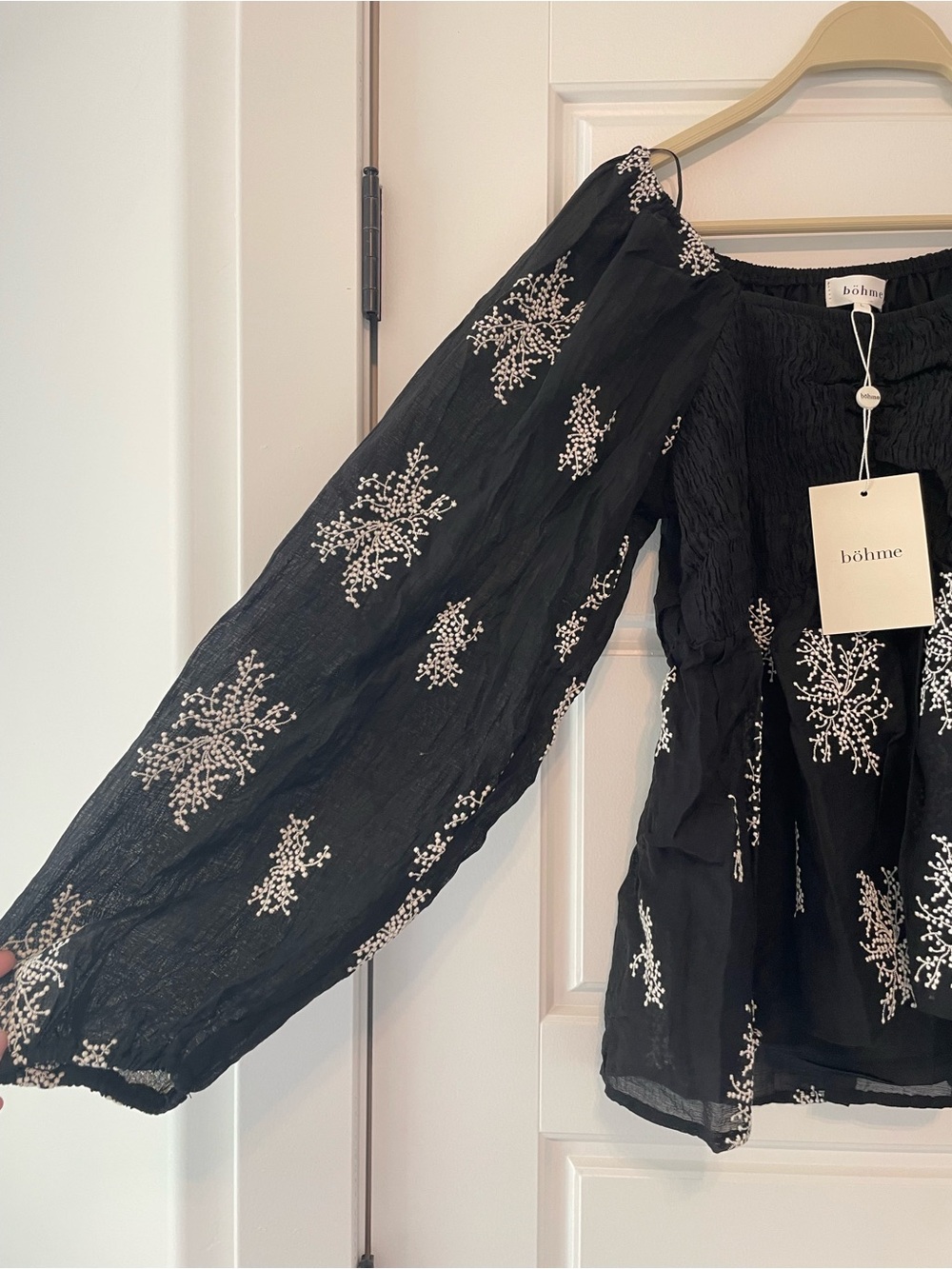 bohme Black Blouse with Ivory Floral Embroidery - Picture 3 of 7